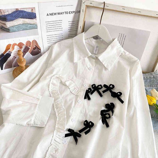 woman chic shirt spring korean pleated wooden ear stitching long-sleeved loose bow single-breasted tide, White
woman chic shirt spring korean pleated wooden ear stitching long-sleeved loose bow single-breasted tide, White