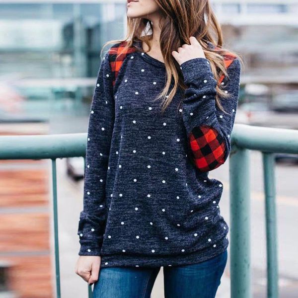 women's t-shirt women o-neck t-shirts point plaid splicing harajuku shirt long sleeves pullover sweatshirt ropa de mujer 2021 #4s, White
women's t-shirt women o-neck t-shirts point plaid splicing harajuku shirt long sleeves pullover sweatshirt ropa de mujer 2021 #4s, White