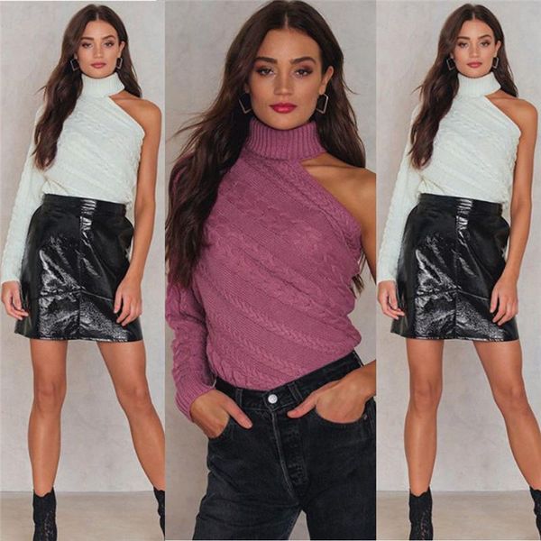 women sweaters long sleeve knitted one shoulder sweater lady fashion winter warm female outwear, White;black
women sweaters long sleeve knitted one shoulder sweater lady fashion winter warm female outwear, White;black