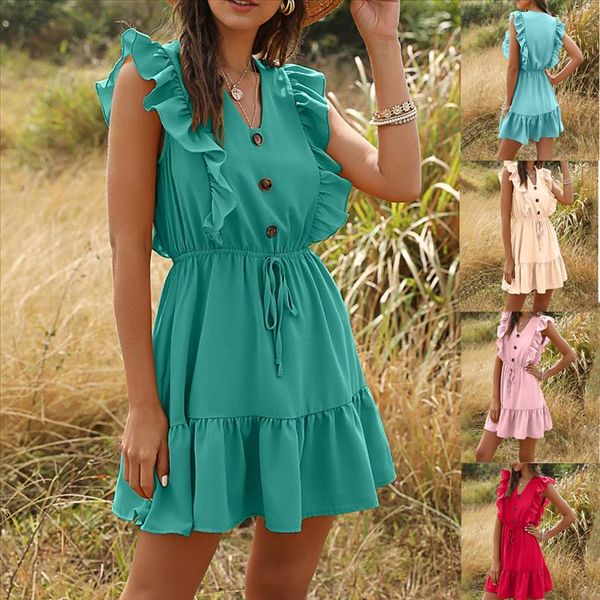 women summer denim dress womens sleeveless patchwork ruffle sleeve v neck solid lace up mini dress robe longue femme, Black;gray
women summer denim dress womens sleeveless patchwork ruffle sleeve v neck solid lace up mini dress robe longue femme, Black;gray