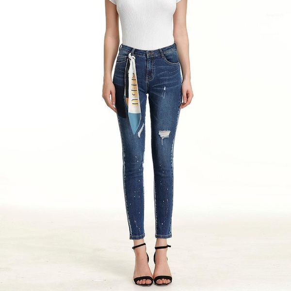 large size jeans women's high elastic feet pants spring holes spray paint printing korean casual tigh fitting cotton material xl1, Blue
large size jeans women's high elastic feet pants spring holes spray paint printing korean casual tigh fitting cotton material xl1, Blue