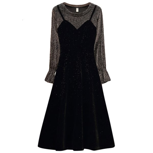2021 new plus size summer elegant bbright silk mesh mock two-piece women robe femme casual party l9fa, Black;gray
2021 new plus size summer elegant bbright silk mesh mock two-piece women robe femme casual party l9fa, Black;gray