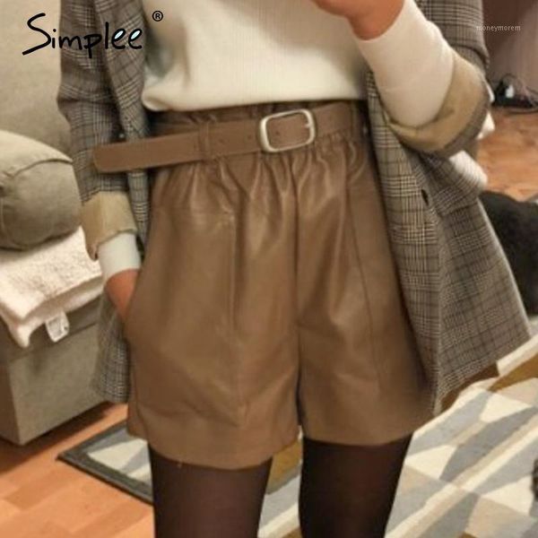 women's shorts simplee vintage elastic high waist loose pu leather women elegant sashes belt wide leg short ladies spring summer shorts, White;black
women's shorts simplee vintage elastic high waist loose pu leather women elegant sashes belt wide leg short ladies spring summer shorts, White;black