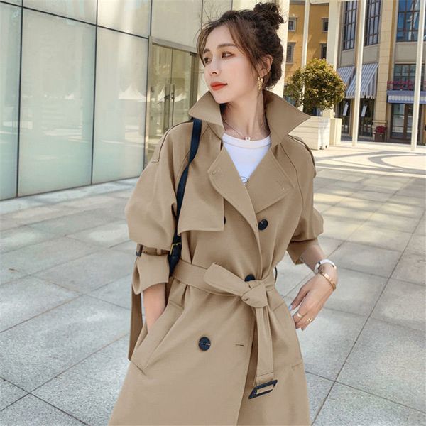 2021 women's trench coat spring autumn new style korean loose fashion mid-length windbreaker with belt elegant khaki overcoat 630 j2ju, Tan;black
2021 women's trench coat spring autumn new style korean loose fashion mid-length windbreaker with belt elegant khaki overcoat 630 j2ju, Tan;black