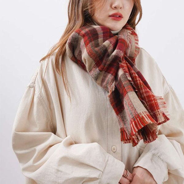 red double side plaid scarf for women in autumn and winter, Blue;gray