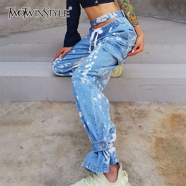 twotwinstyle hit color tie dye wide leg pants for women high waist hollow out lace up streetwear jeans female 2020 summer new lj201030, Blue
twotwinstyle hit color tie dye wide leg pants for women high waist hollow out lace up streetwear jeans female 2020 summer new lj201030, Blue