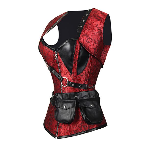 Women Punk Bustier Corset Set Gothic Waistcoat Steel Bone Costume Cape Leather Bag Zipper Shapers Black Printed Cosplay Clothing
Women Punk Bustier Corset Set Gothic Waistcoat Steel Bone Costume Cape Leather Bag Zipper Shapers Black Printed Cosplay Clothing