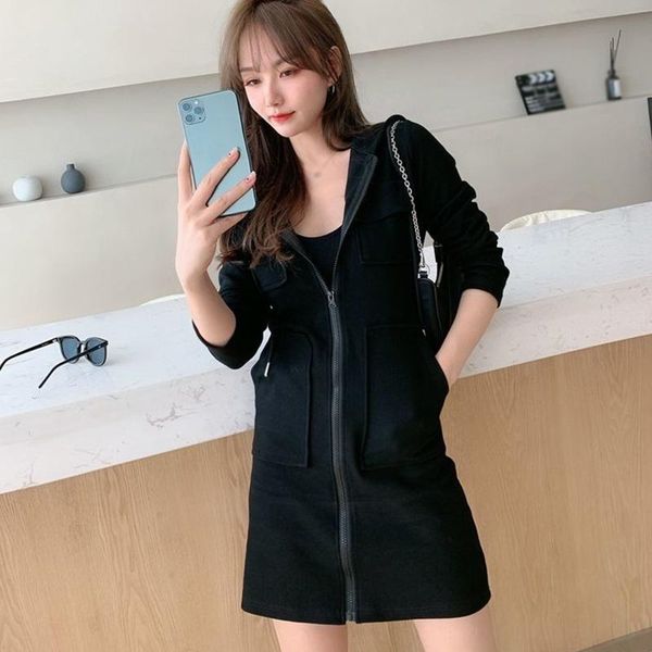 ladies zipper hooded dress spring autumn korean style casual wild long sleeve solid color hooded dress, Black;gray
ladies zipper hooded dress spring autumn korean style casual wild long sleeve solid color hooded dress, Black;gray