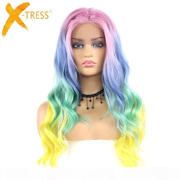 ombre pink green color lace front synthetic hair wigs side part x-tress long body wave colorful cosplay lace wig for black women
ombre pink green color lace front synthetic hair wigs side part x-tress long body wave colorful cosplay lace wig for black women