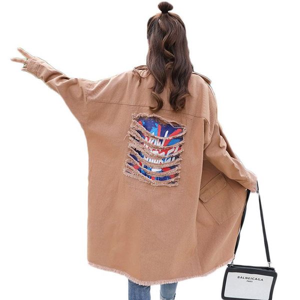 women's trench coats long windbreaker spring hole ladies print denim jacket with pocket women loose street wear jeans coat plus size f3, Tan;black
women's trench coats long windbreaker spring hole ladies print denim jacket with pocket women loose street wear jeans coat plus size f3, Tan;black