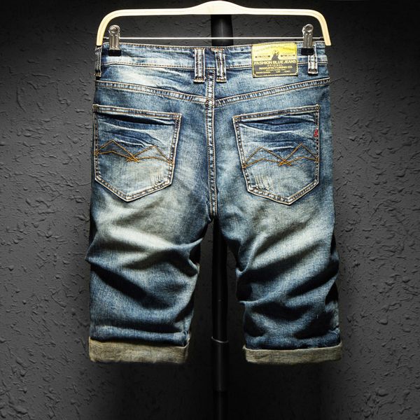 jeans men's slim shorts trend capris stretch summer pants, Blue