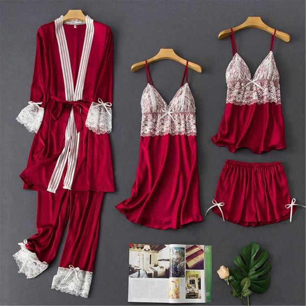 homewear autumn new satin robe kimono bathrobe gown lady 5pcs sleepwear lace intimate lingerie lounge nightgown nightwear, Black;red
homewear autumn new satin robe kimono bathrobe gown lady 5pcs sleepwear lace intimate lingerie lounge nightgown nightwear, Black;red