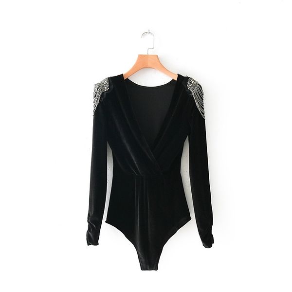 women cross v neck velvet bodysuit shirt women shoulder beading chic siamese blouse retro playsuits femininas blusas ds1507 t200702, Black;white
women cross v neck velvet bodysuit shirt women shoulder beading chic siamese blouse retro playsuits femininas blusas ds1507 t200702, Black;white