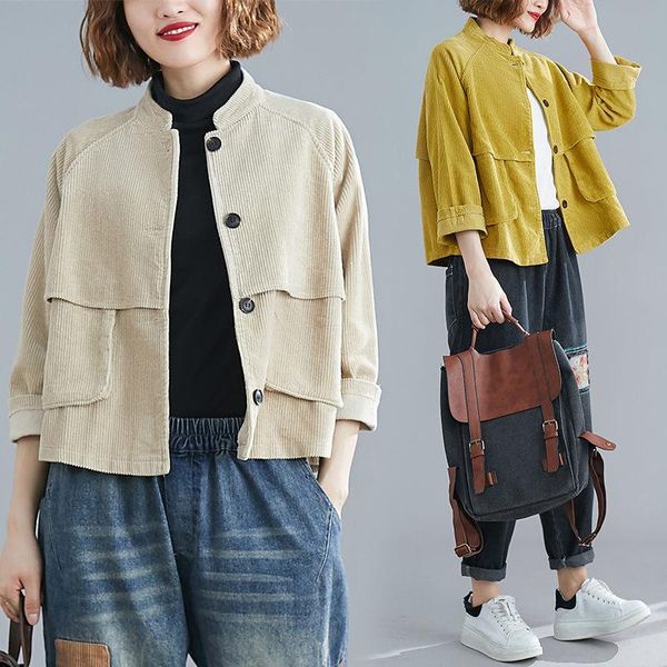 spring new literary retro corduroy short coat loose wild stand collar long sleeve shirt jacket female single breasted r100, Black;brown
spring new literary retro corduroy short coat loose wild stand collar long sleeve shirt jacket female single breasted r100, Black;brown