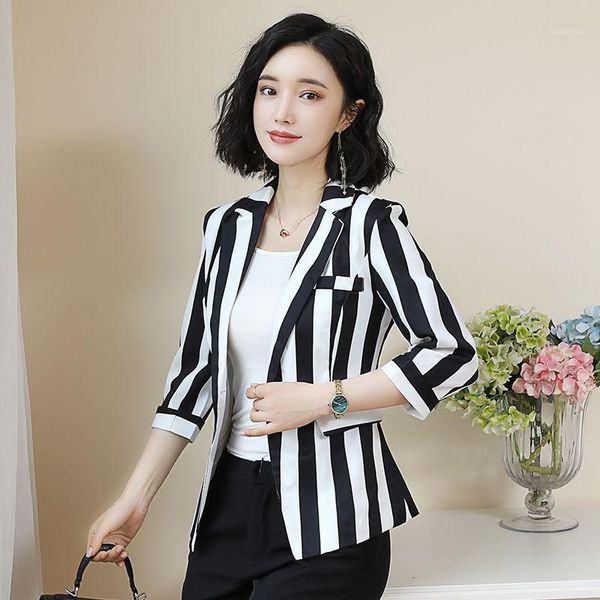 2020 spring summer new fashion women vintage striped single button pockets outwears female chic formal notched blazers b241, White;black
2020 spring summer new fashion women vintage striped single button pockets outwears female chic formal notched blazers b241, White;black