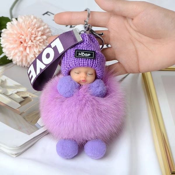 sleeping baby doll 2020 chains for women bag toy key ring fluffy faux fur plush keychains, Silver 
sleeping baby doll 2020 chains for women bag toy key ring fluffy faux fur plush keychains, Silver