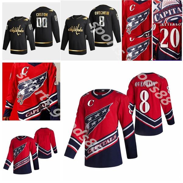 

2021 new washington capitals ice hockey jersey 8 alex ovechkin 19 nicklas backstrom 43 tom wilson 70 braden holtby 77 t.j. oshie size s-3xl, Black;red