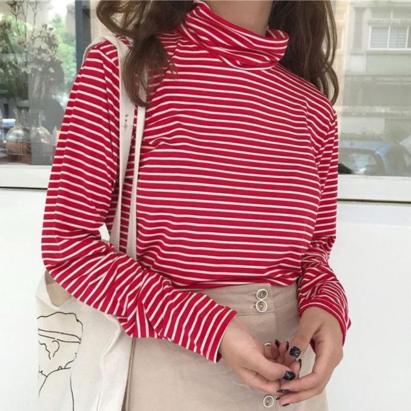 women t-shirt autumn turtleneck long sleeve basic shirts female striped slim pullover x1, White
women t-shirt autumn turtleneck long sleeve basic shirts female striped slim pullover x1, White