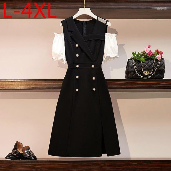 l-4xl plus size 2020 summer elegant women's off shoulder short sleeves split dress female party dresses oversize b0931, Black;gray
l-4xl plus size 2020 summer elegant women's off shoulder short sleeves split dress female party dresses oversize b0931, Black;gray