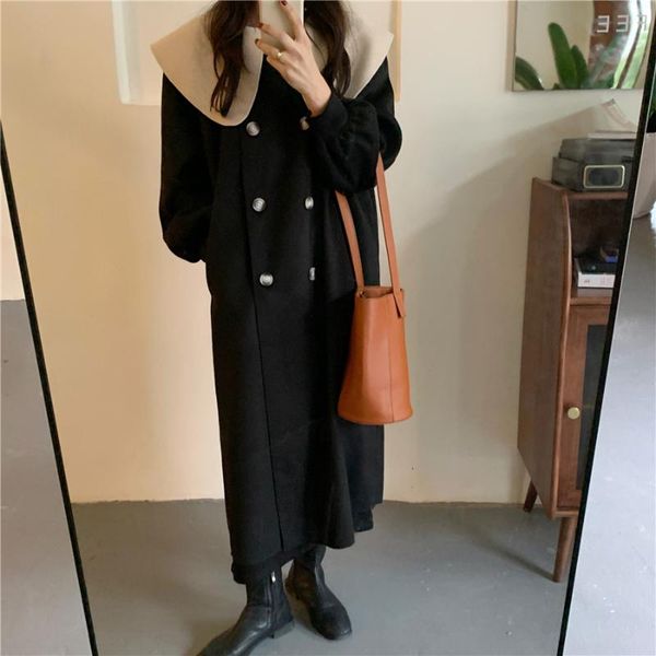 women's wool & blends winter coat women oversize fashion cashmere outerwear female long thickening warm woolen overcoat womens trench c, Black
women's wool & blends winter coat women oversize fashion cashmere outerwear female long thickening warm woolen overcoat womens trench c, Black