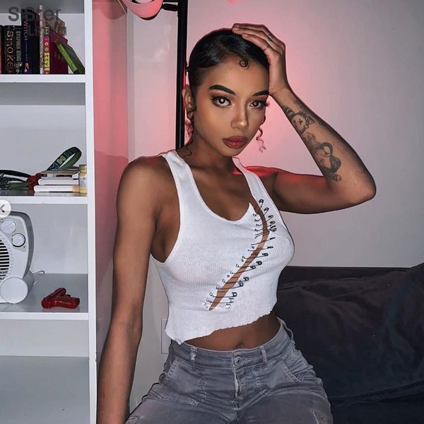 brooches button hollow crop for women tees patchwork club skinny tanks fashion casual streetwear mujer, White
brooches button hollow crop for women tees patchwork club skinny tanks fashion casual streetwear mujer, White