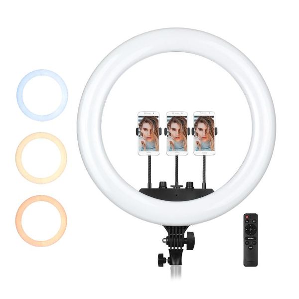 flash heads 18 inch led ring light pography lamp set bi-color 3200k-5600k stepless dimmable with 3 phone holders for portrait filming
flash heads 18 inch led ring light pography lamp set bi-color 3200k-5600k stepless dimmable with 3 phone holders for portrait filming