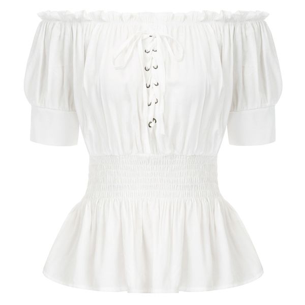 retro women shirt gothic punk medieval 1/2 sleeve off shoulder straight neck smocked waist solid summer rockabilly blouse y200622, White
retro women shirt gothic punk medieval 1/2 sleeve off shoulder straight neck smocked waist solid summer rockabilly blouse y200622, White