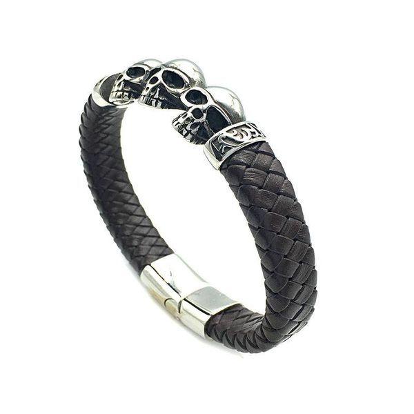 charm bracelets fashion men bracelet stainless steel three skull black synthetic leather rope hand male vintage jewelr bg-009, Golden;silver
charm bracelets fashion men bracelet stainless steel three skull black synthetic leather rope hand male vintage jewelr bg-009, Golden;silver