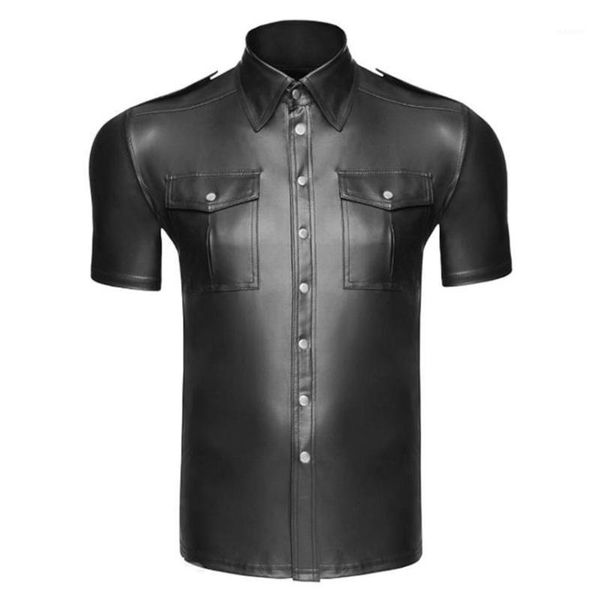 black faux leather shirt men short sleeve front buttons party stage costume clubwear pu leather wet look stretch shirts1, White;black
black faux leather shirt men short sleeve front buttons party stage costume clubwear pu leather wet look stretch shirts1, White;black