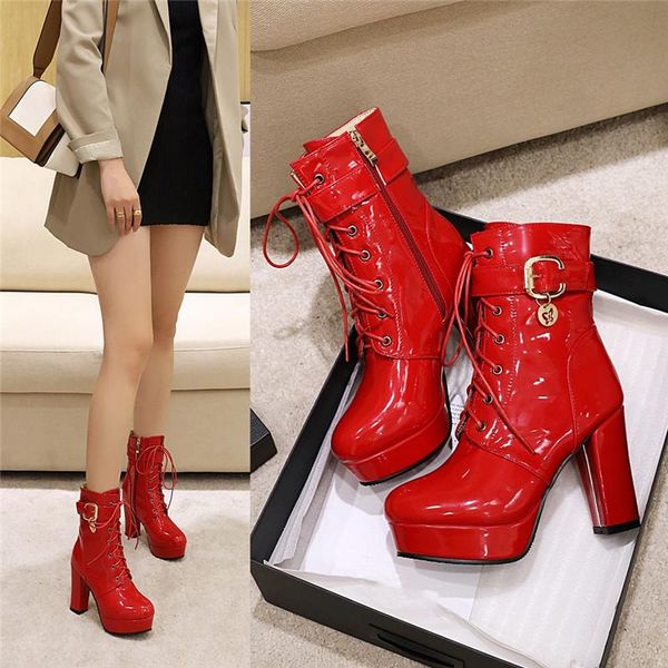 ymechic 2020 new arrival 4 color winter wedding bride party womens shoes block high heels lace up biker ankle boots pu patent 43, Black
ymechic 2020 new arrival 4 color winter wedding bride party womens shoes block high heels lace up biker ankle boots pu patent 43, Black