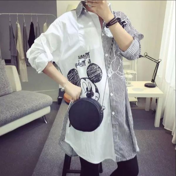 womens 2021 fall cartoon printing midi shirt women oversize long shirt patchwork stripes loose blouses for woman, White
womens 2021 fall cartoon printing midi shirt women oversize long shirt patchwork stripes loose blouses for woman, White