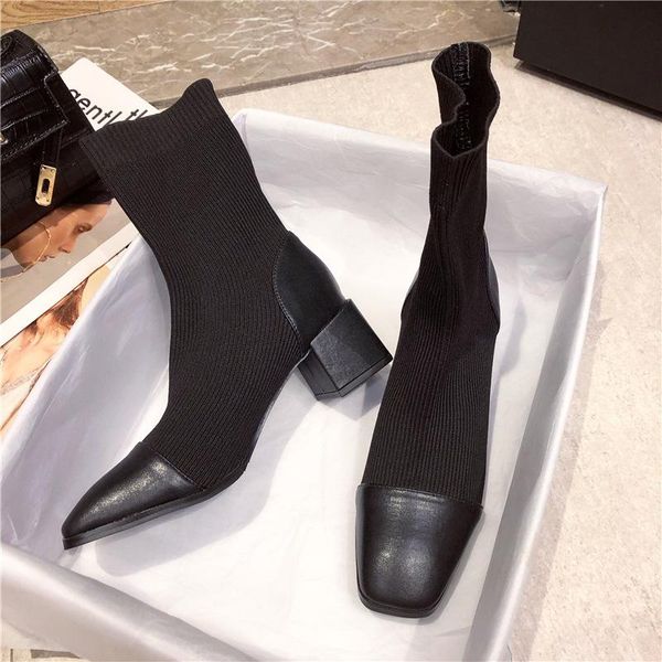 women's boots 2020 autumn winter new style patchwork thick heel stretch fabric to show the skinny boots woman's head, Black
women's boots 2020 autumn winter new style patchwork thick heel stretch fabric to show the skinny boots woman's head, Black