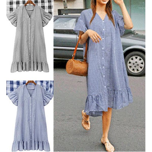 plus size 5xl women dress 2020 summer dress plaid butterfly sleeve loose v-neck ladies robe elegant button female brand vestidos1, Black;gray
plus size 5xl women dress 2020 summer dress plaid butterfly sleeve loose v-neck ladies robe elegant button female brand vestidos1, Black;gray