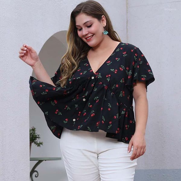 women's t-shirt whzhm black cherry printed plus size 3xl 4xl tshirt women tees loose casual v-neck short flare sleeve ladies ruffles ts, White
women's t-shirt whzhm black cherry printed plus size 3xl 4xl tshirt women tees loose casual v-neck short flare sleeve ladies ruffles ts, White