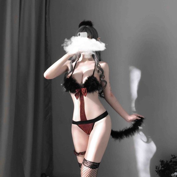 costumes lingerie uniform temptation of hold up person halter strap three-point piece plush cat girl cosplay suit, Black
costumes lingerie uniform temptation of hold up person halter strap three-point piece plush cat girl cosplay suit, Black