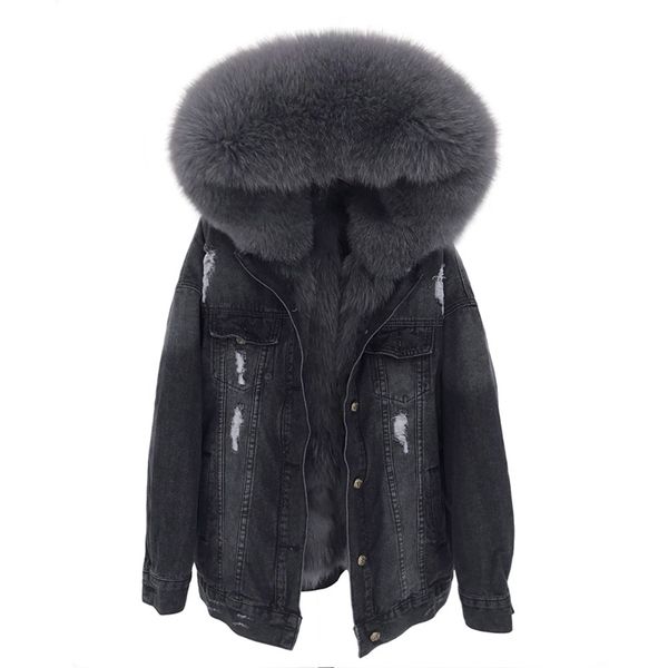 winter jacket coat women holes white denim jacket real large fox fur collar hooded rabbit fur liner loose jacket korean new 201028, Black;brown
winter jacket coat women holes white denim jacket real large fox fur collar hooded rabbit fur liner loose jacket korean new 201028, Black;brown