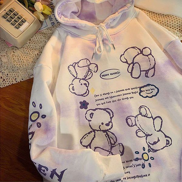 pink tie dyed bear sweater for female japanese winter plush and thick soft girl hooded student top, Black
pink tie dyed bear sweater for female japanese winter plush and thick soft girl hooded student top, Black