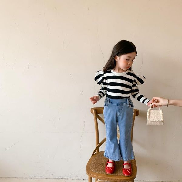 pullover girls long sleeved clothes 2021korean fashion striped casual personality knitted baby bubble sleeve, Blue
pullover girls long sleeved clothes 2021korean fashion striped casual personality knitted baby bubble sleeve, Blue