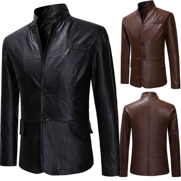 new wear fall / winter 2019 classic two button men's casual slim standing collar leather suit for men, White;black
new wear fall / winter 2019 classic two button men's casual slim standing collar leather suit for men, White;black