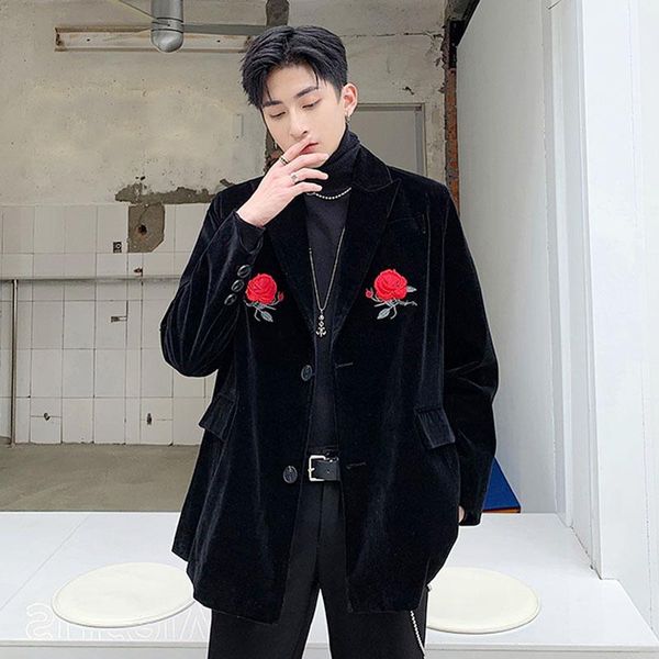 men's suits & blazers men velvet rose embroidery casual blazer jacket male vintage fashion streetwear hip hop loose suit coat outerwear, White;black
men's suits & blazers men velvet rose embroidery casual blazer jacket male vintage fashion streetwear hip hop loose suit coat outerwear, White;black
