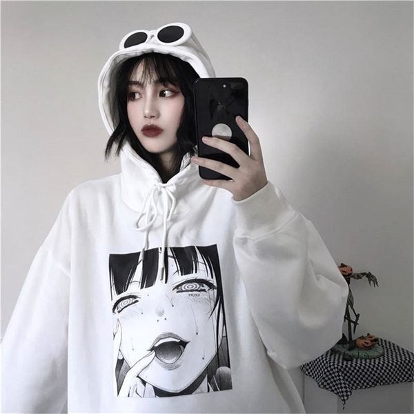 

casual autumn japanese cute women graphic print hoodie streetwear fashion white pullover japan sweatshirts females y200915, Black