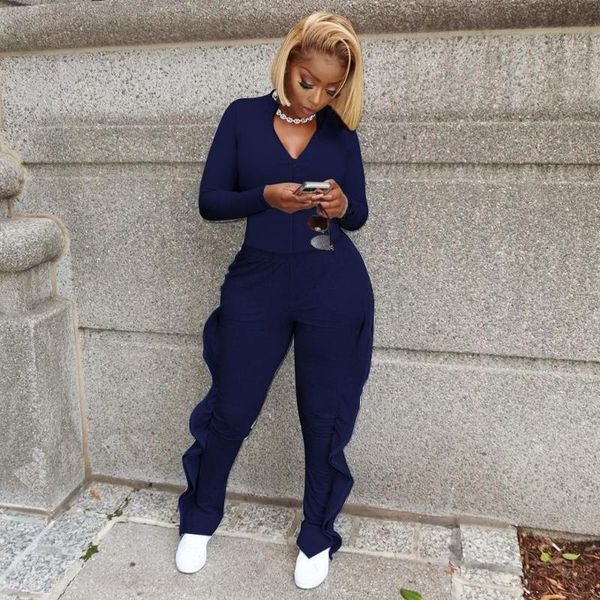 women fashion solid color zipper long sleeve v-neck and ruffled pants two piece sets iv-8144, Gray
women fashion solid color zipper long sleeve v-neck and ruffled pants two piece sets iv-8144, Gray