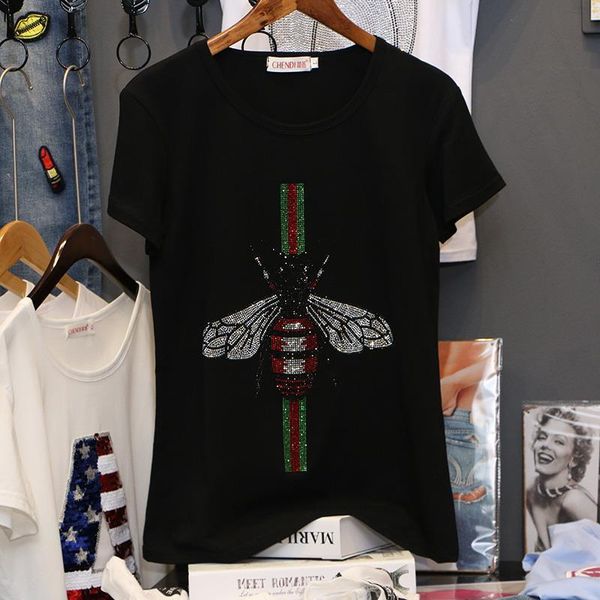 new summer fashion cotton short sleeve casual t-shirt women black drill diamond harajuku female t010, White
new summer fashion cotton short sleeve casual t-shirt women black drill diamond harajuku female t010, White