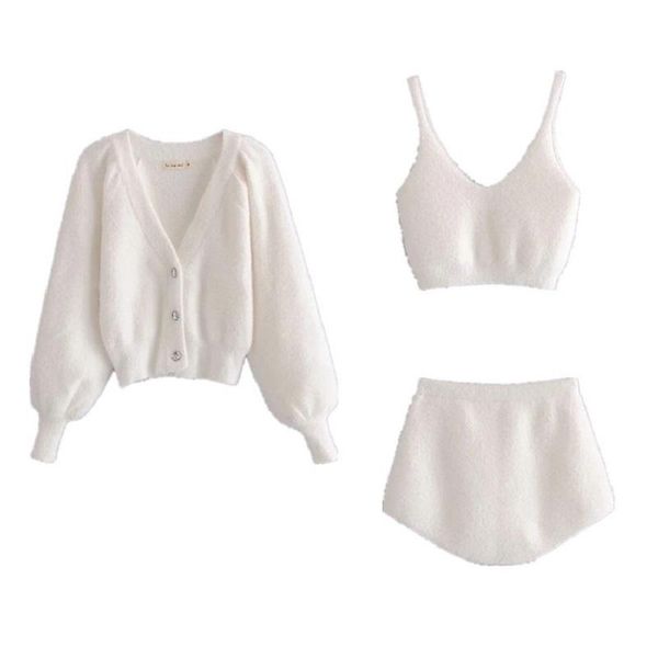 women's tracksuits european and american plush mohair suit v-neck sling high waist shorts drill button cardigan coat, Gray
women's tracksuits european and american plush mohair suit v-neck sling high waist shorts drill button cardigan coat, Gray