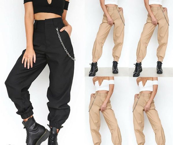 new women's cargo trousers pants solid punk loose long sports hiking streetwear pants with chain hip hop dance pants, Black;white
new women's cargo trousers pants solid punk loose long sports hiking streetwear pants with chain hip hop dance pants, Black;white