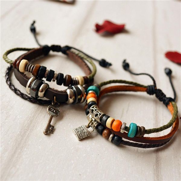8seasons fashion jewelry multi-layer vintage braided leather rope bracelet wood beads lock key charms, 1 piece, Golden;silver
8seasons fashion jewelry multi-layer vintage braided leather rope bracelet wood beads lock key charms, 1 piece, Golden;silver