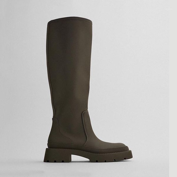 2020 new women's boots hnee-high khaki green laminated flat boots winter popular long1, Black
2020 new women's boots hnee-high khaki green laminated flat boots winter popular long1, Black