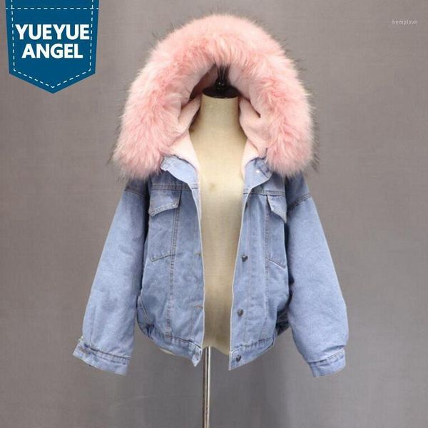 new autumn winter thick warm denim jacket female faux big fur collar fleece hooded jean jacket women bf style loose fit overcoat1, Black;brown
new autumn winter thick warm denim jacket female faux big fur collar fleece hooded jean jacket women bf style loose fit overcoat1, Black;brown