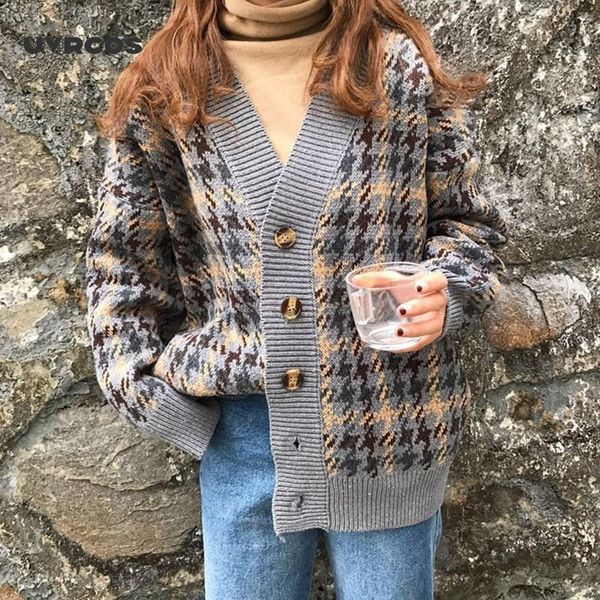 uvrcos autumn plaid cardigan women's medium and long loose and lazy style knitted jacket ersion knitted sweater, White
uvrcos autumn plaid cardigan women's medium and long loose and lazy style knitted jacket ersion knitted sweater, White