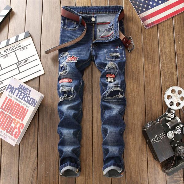 men ripped patch jeans new style european and american patch personality trendy embroidery badge, Blue
men ripped patch jeans new style european and american patch personality trendy embroidery badge, Blue